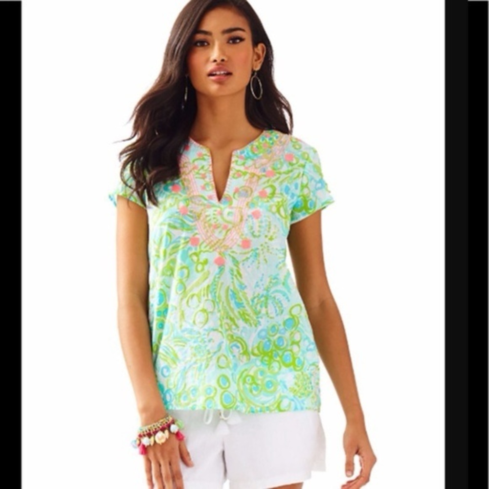 Lilly Pulitzer Vibrant Blouse in Green and Pink